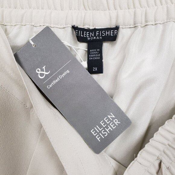 Eileen Fisher Silk Georgette Crepe Pants Womens 2X Bone Lined Tapered Drawstring - Picture 7 of 10